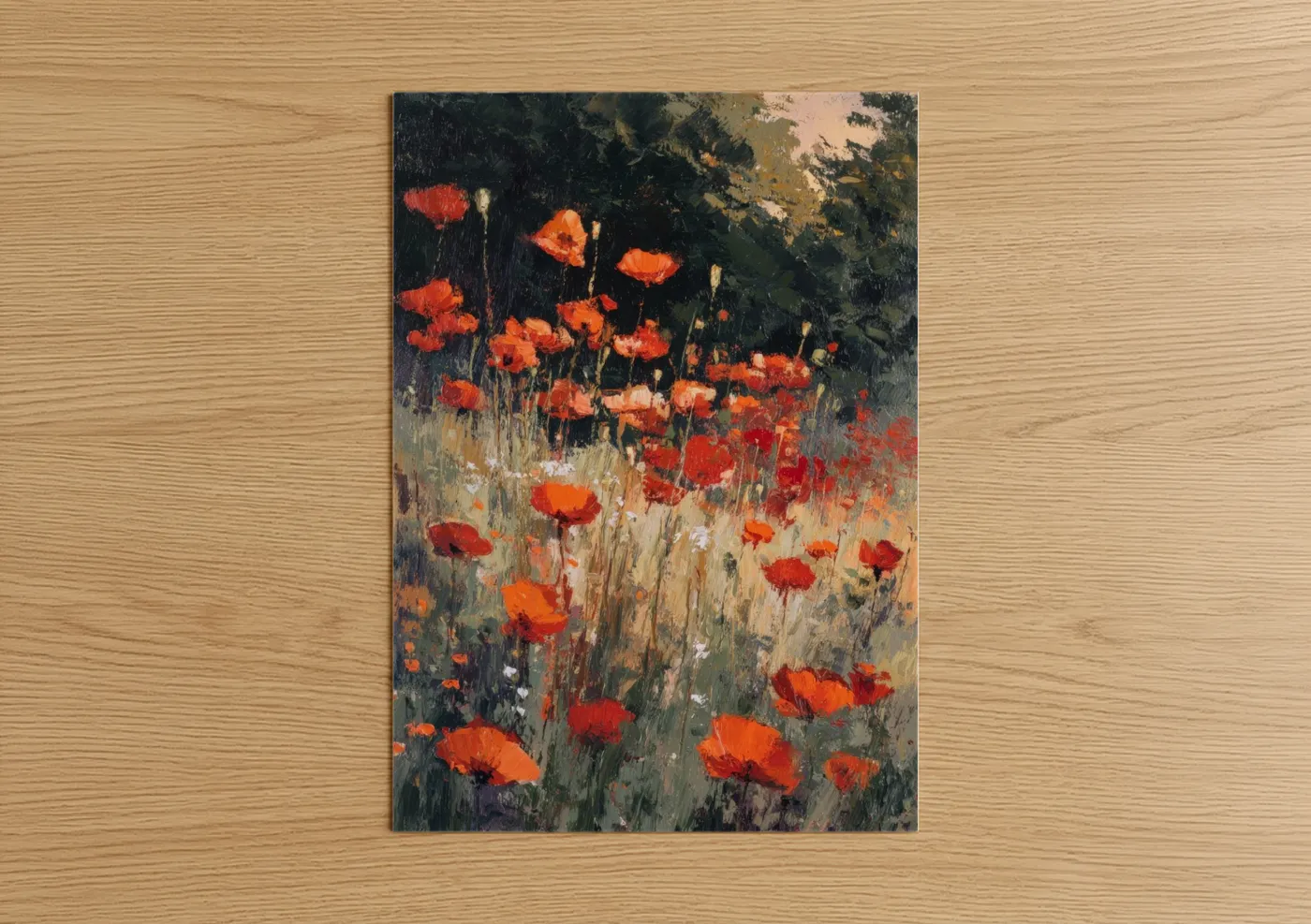 Crimson Poppy Field Impressionist Painting Wall Art