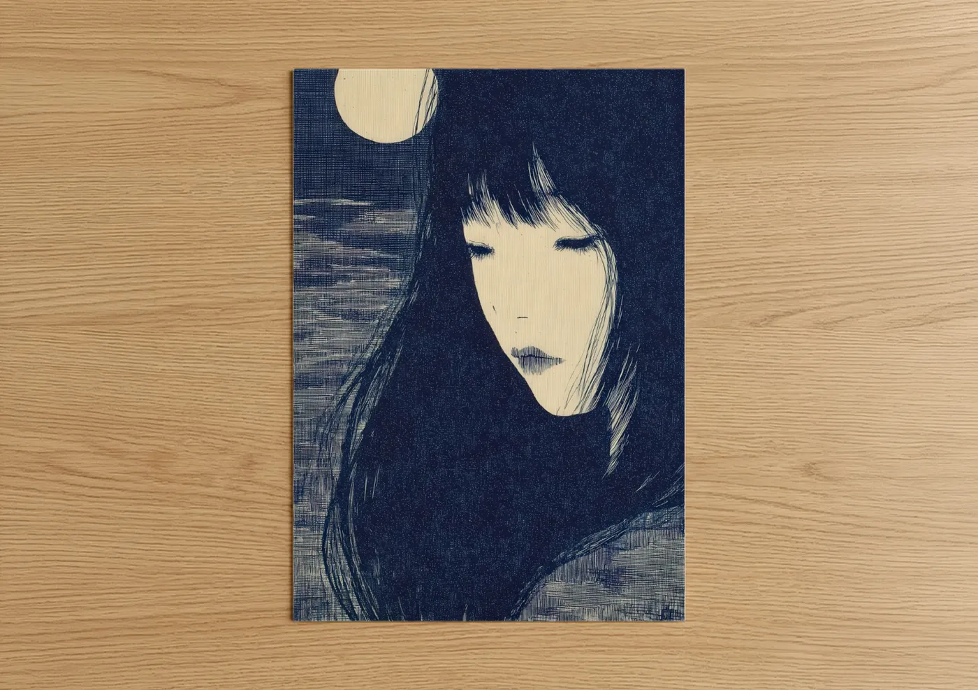 Woman Moonlight Portrait Minimalist Wall Art
