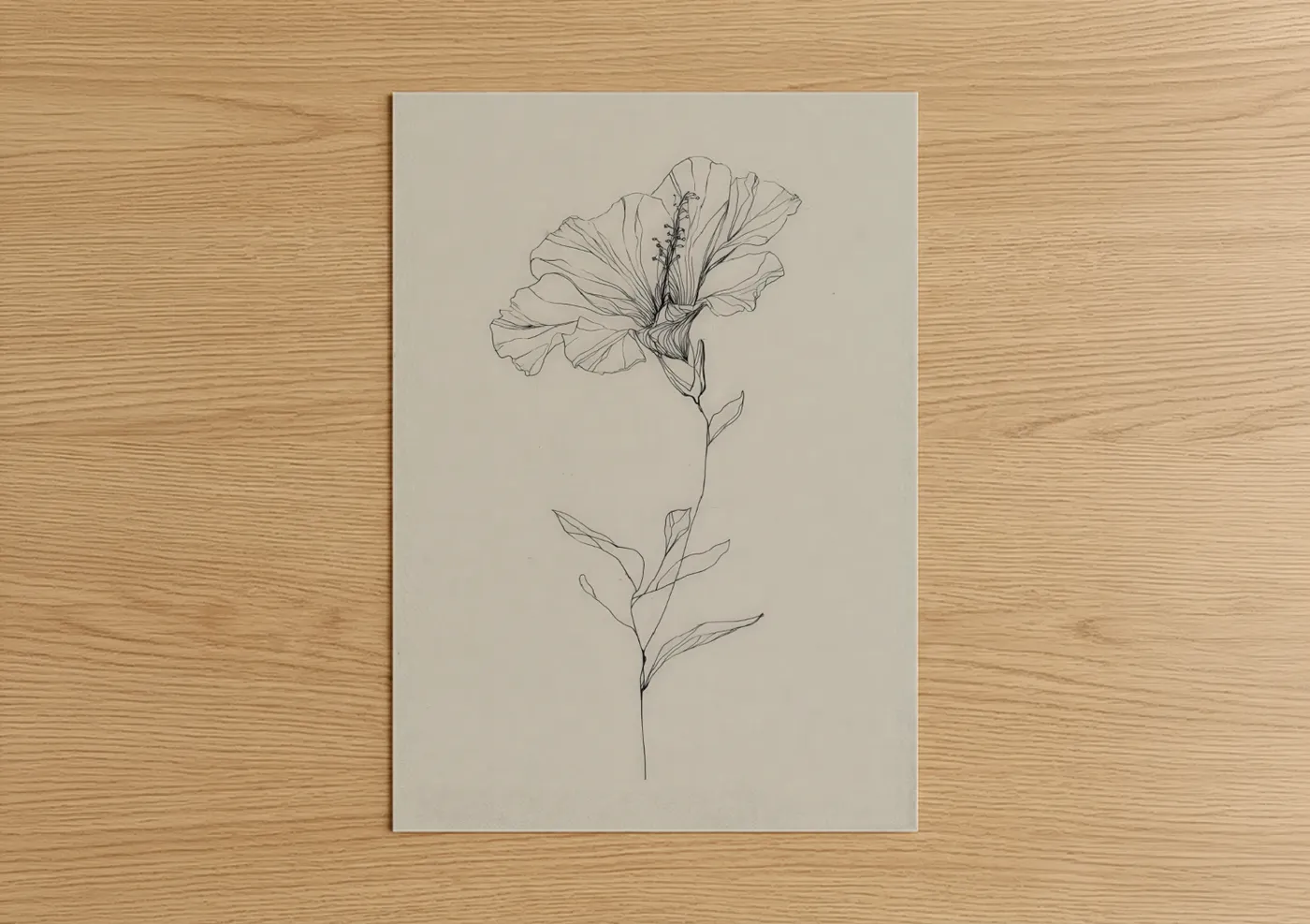 Minimal Hibiscus Line Drawing Wall Art