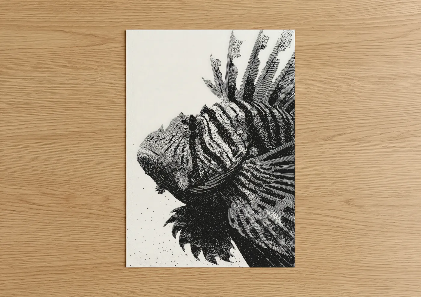 Striped Lionfish Detailed Line Wall Art