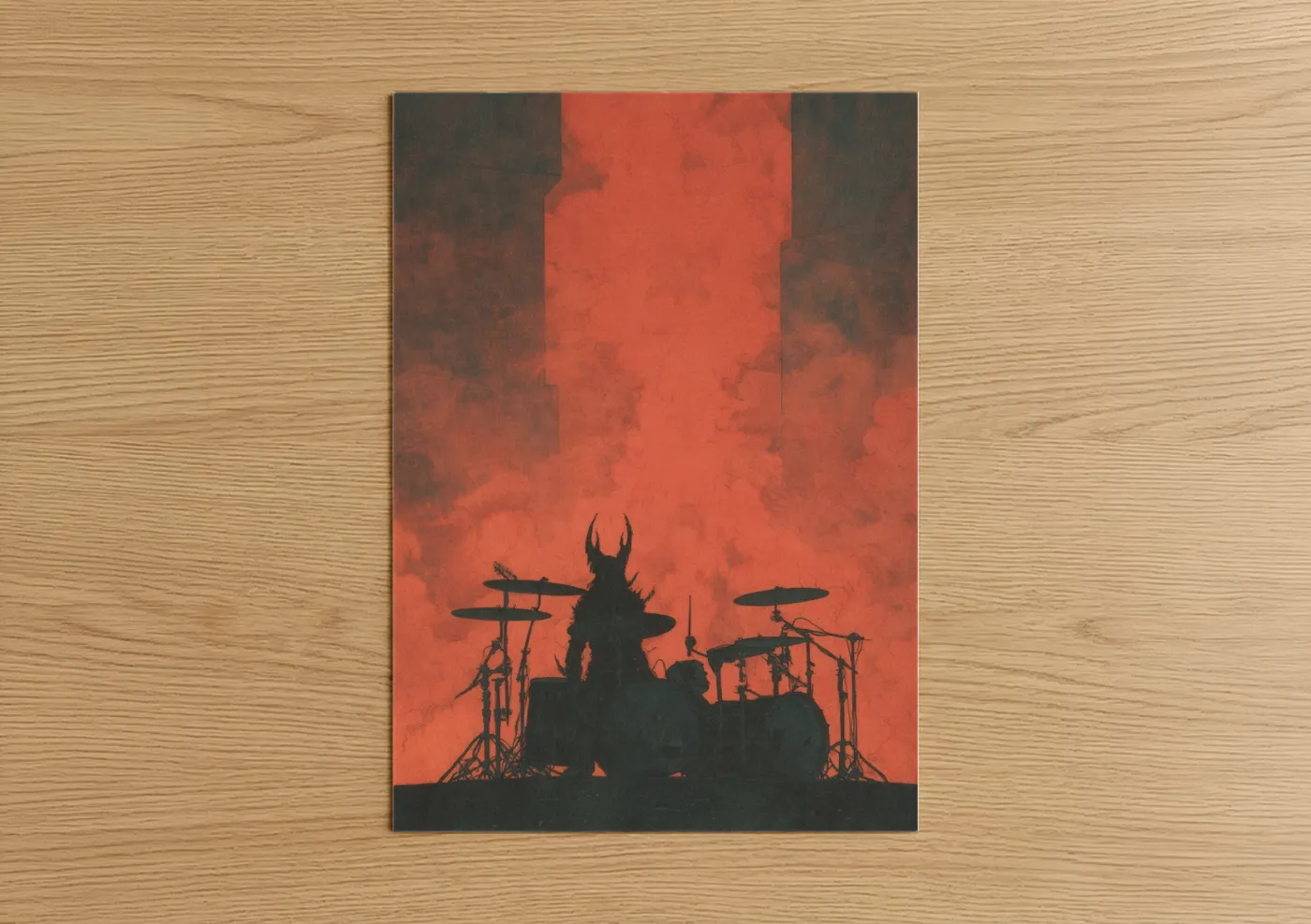 Death Metal Demon Drummer Silhouette Wall Art
