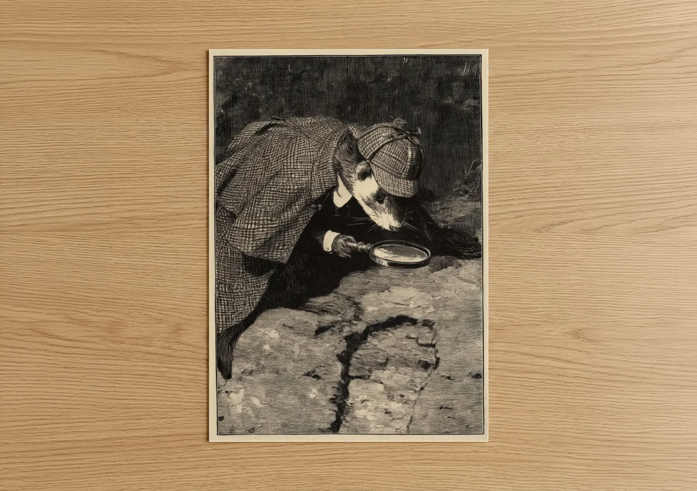 Curious Ferret Magnifying Glass Vintage Wall Art