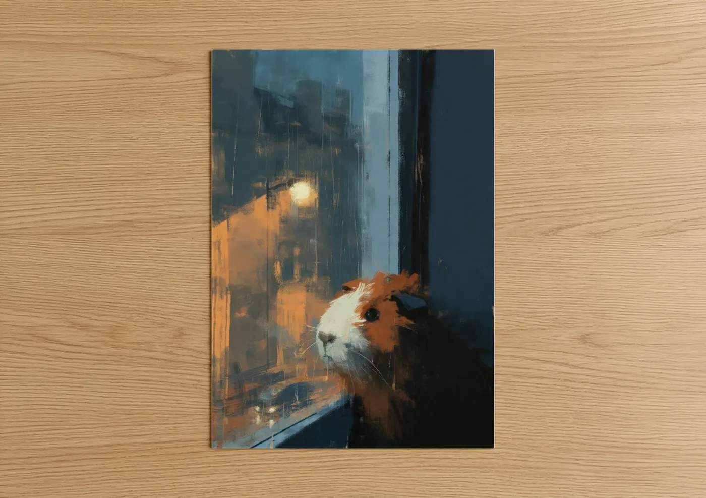 Guinea Pig Gazing Cityscape Window Wall Art