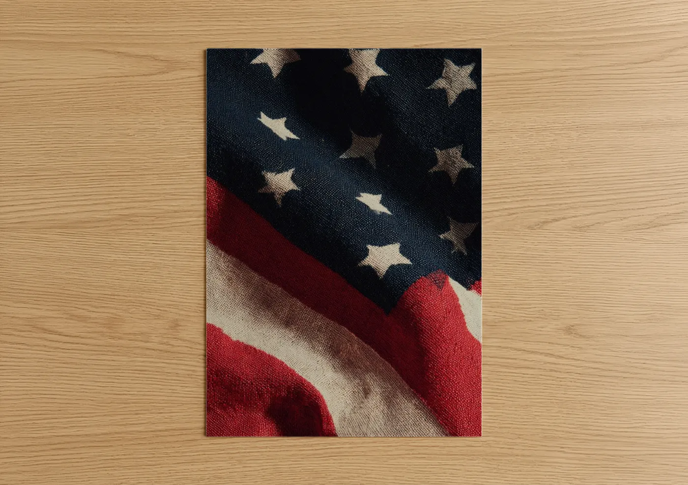 4th of july art print on warm oak wood — red palette — Patriotic Flag Detail poster