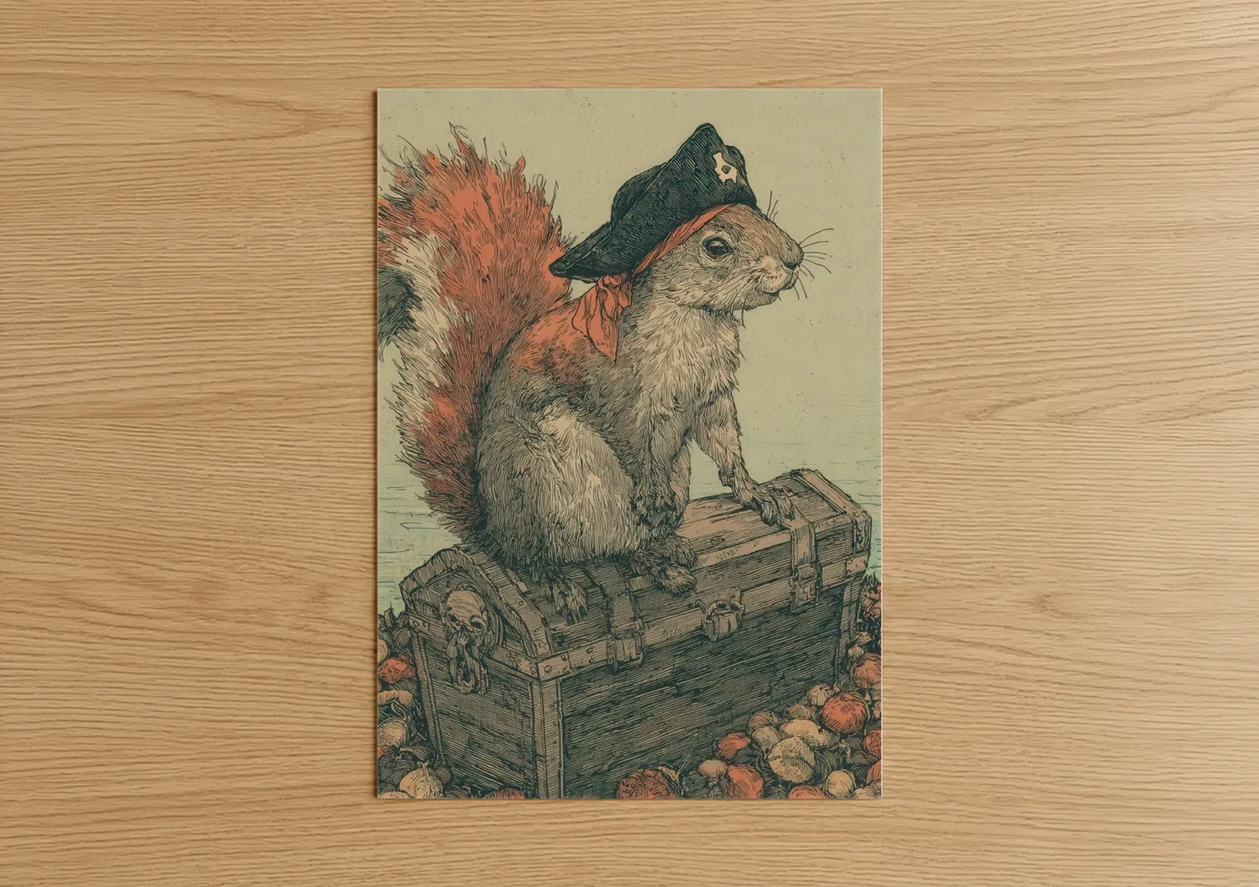 Dapper Squirrel Pirate Hat Vintage Wall Art