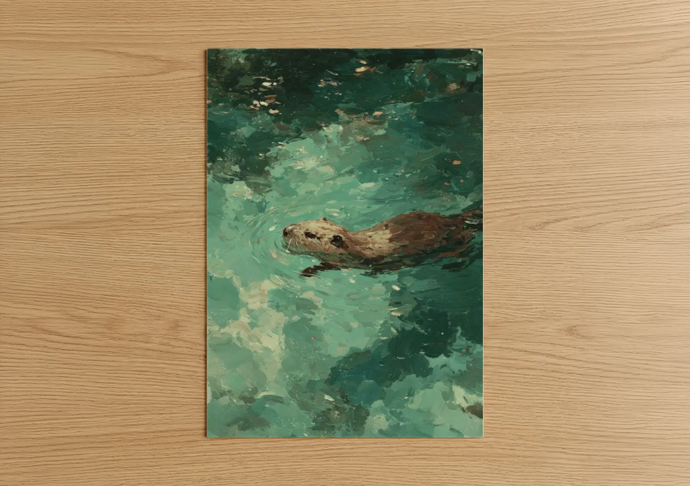 Swimming Beaver in Turquoise Water Wall Art