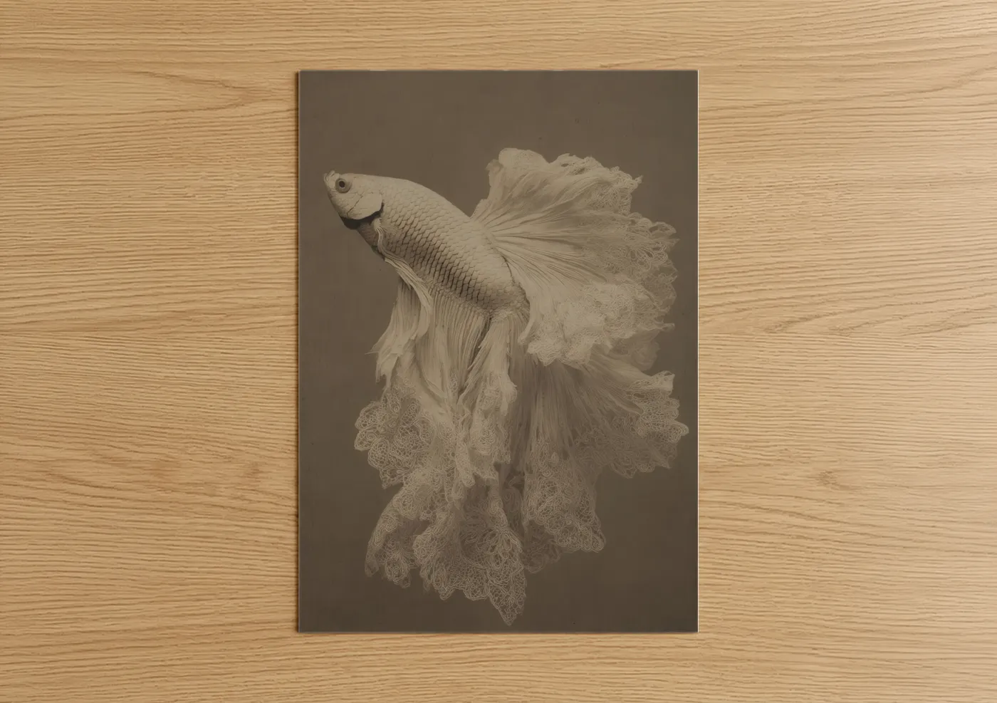 Ethereal Betta Fish White Flowing Wall Art