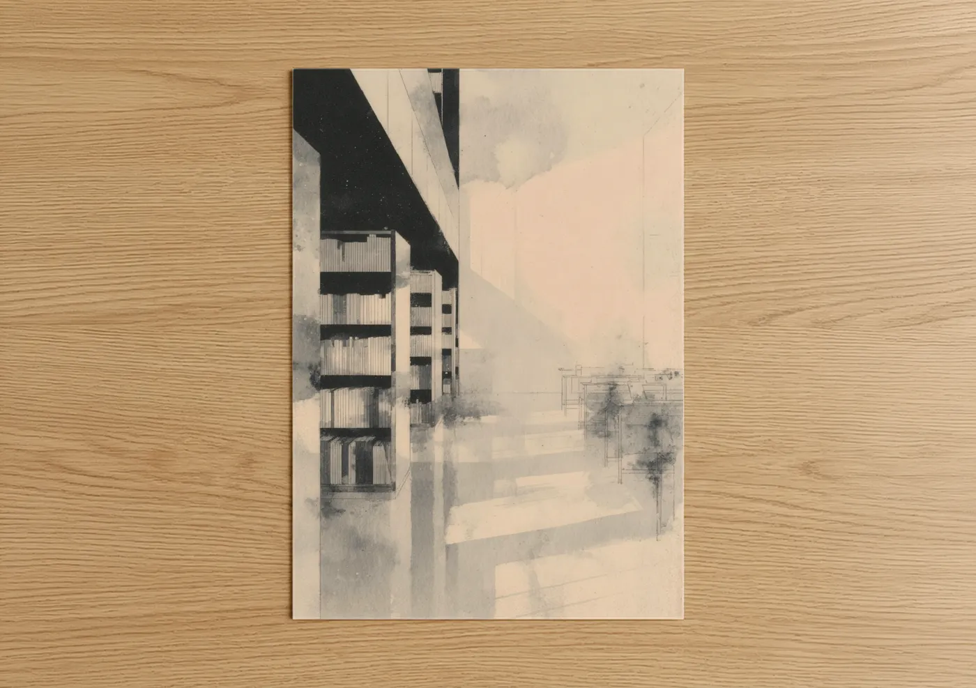 Modern Library Architecture Sketch Design Wall Art