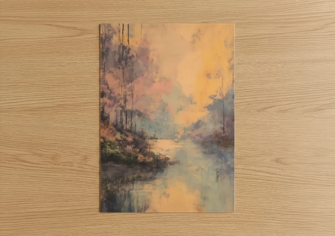 Golden Oasis Watercolor Landscape Wall Art