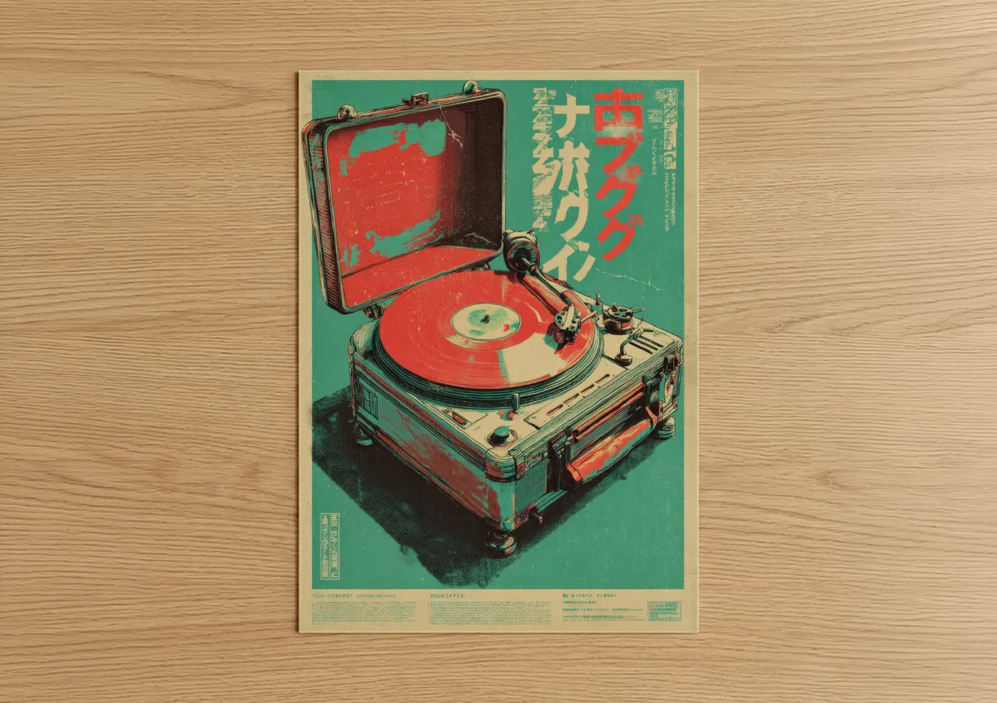 Vintage Record Player Japanese Poster Wall Art