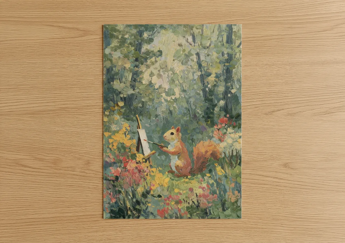Squirrel Painting Artist Forest Impressionism Wall Art