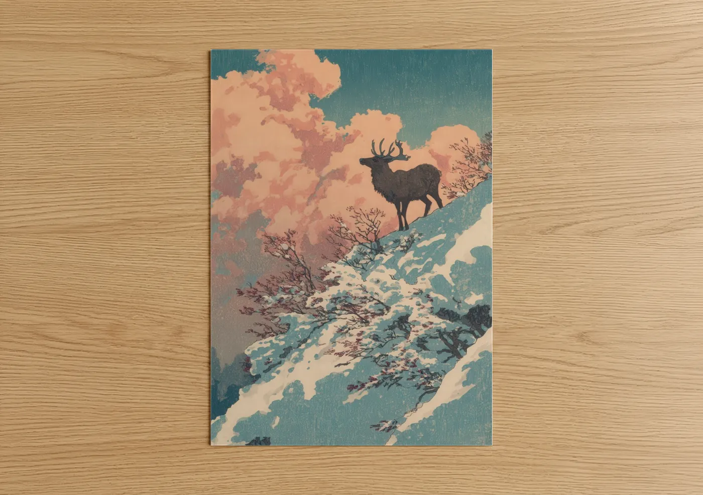Alpine Reindeer Winter Landscape Art Wall Art