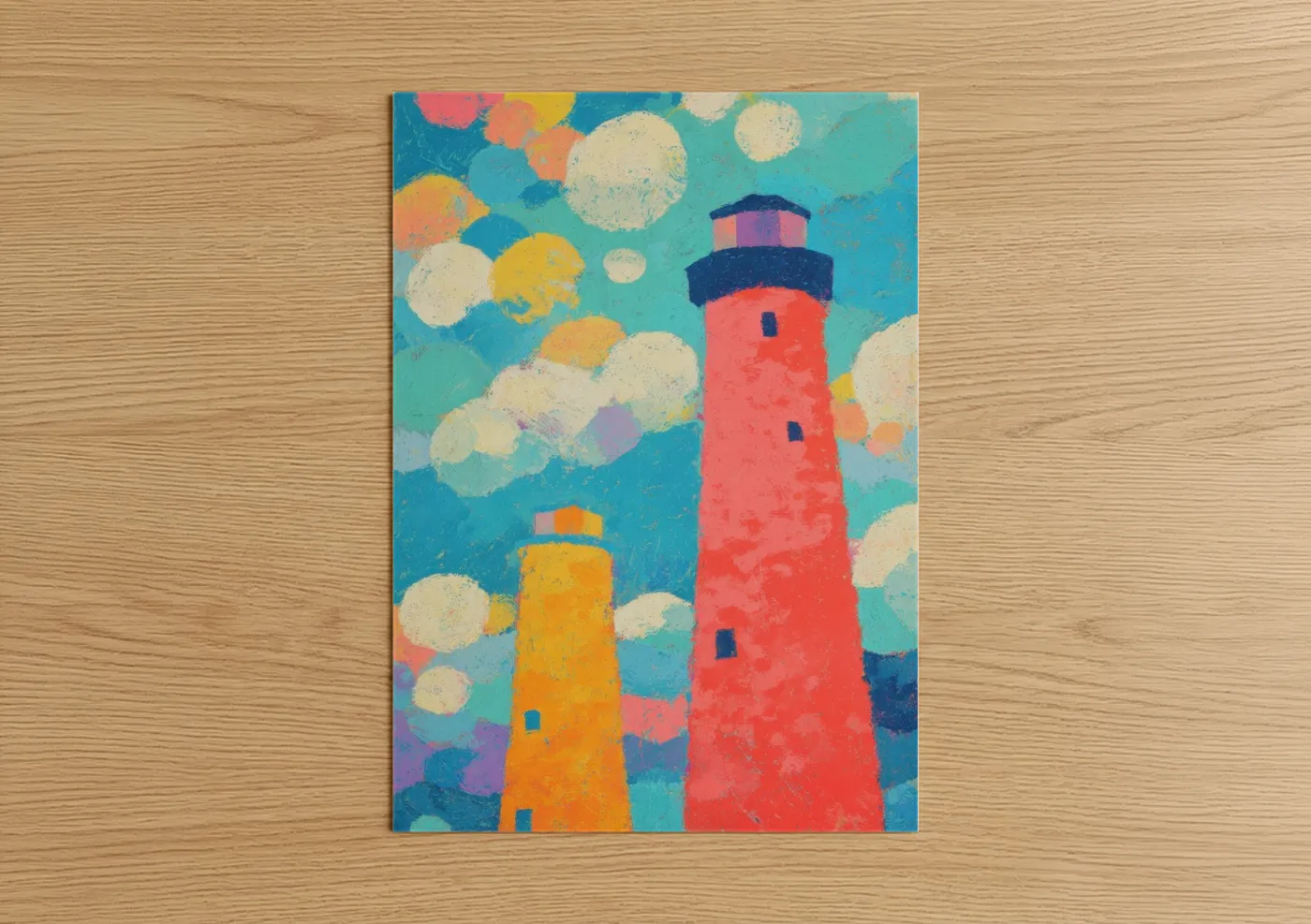 Colorful Lighthouse Pair Modern Wall Art