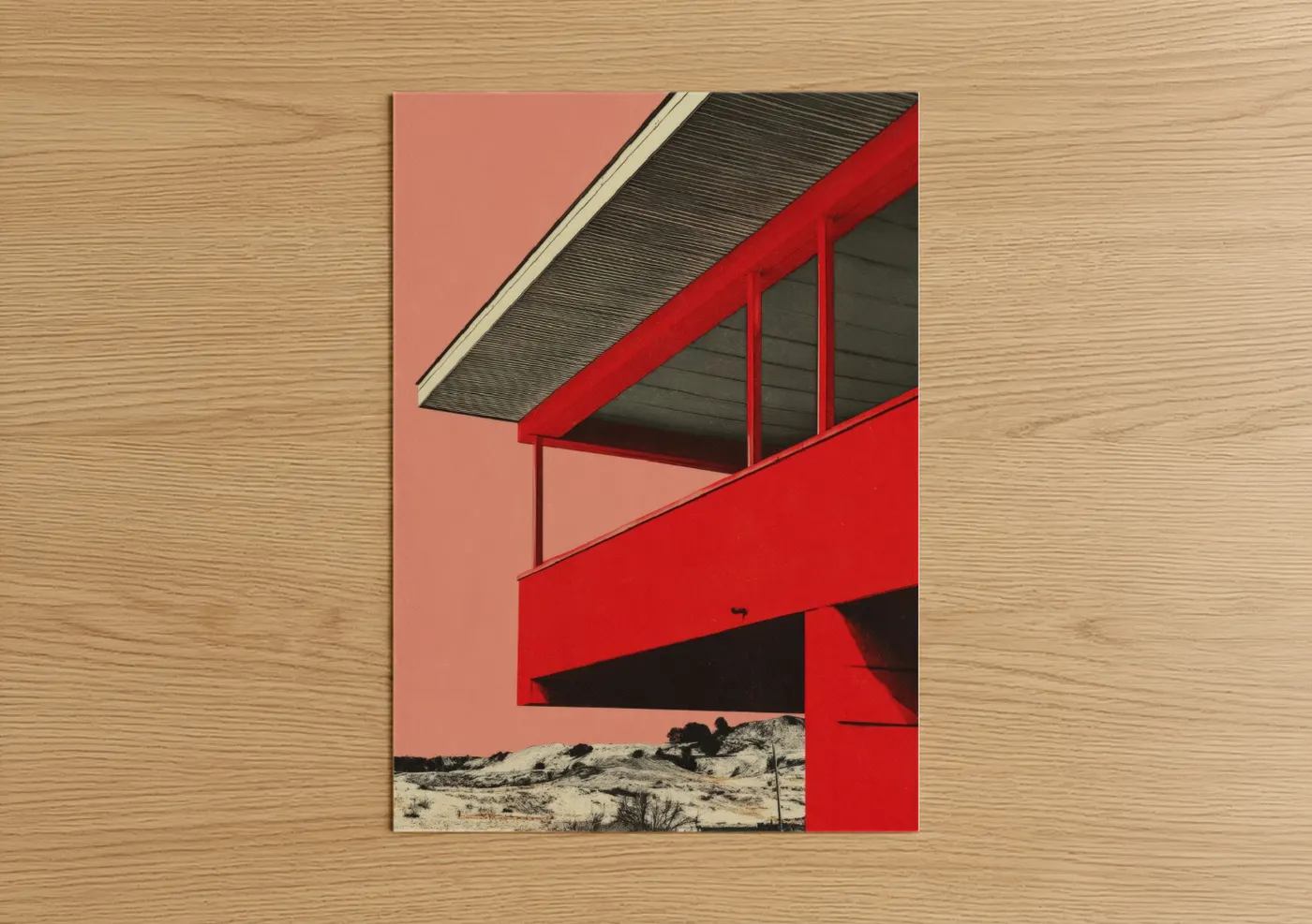 Red Modernist Architecture Desert Landscape Wall Art