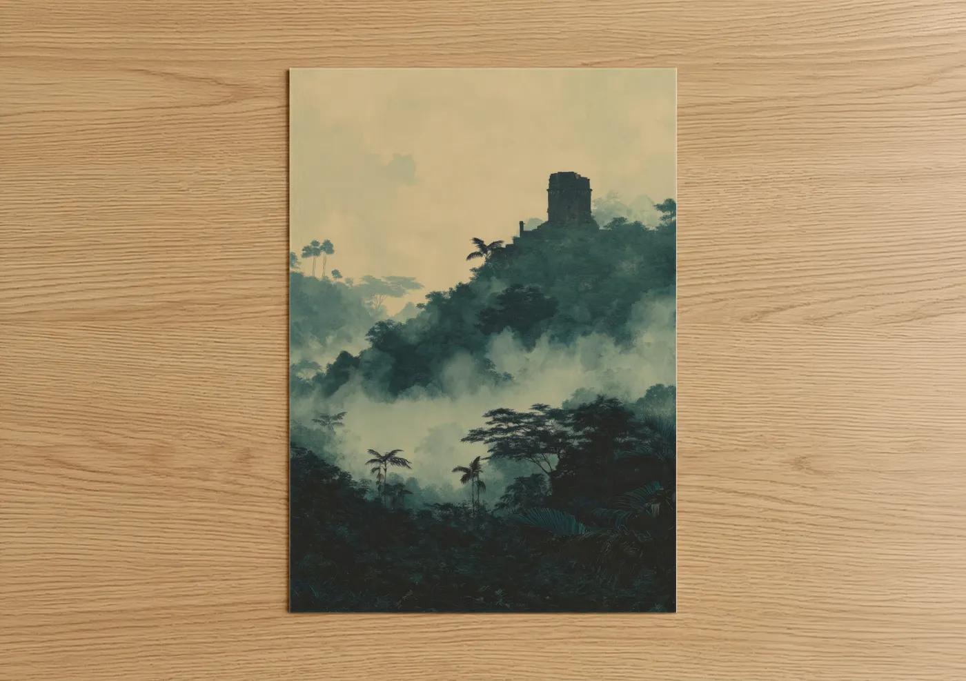 Tropical Jungle Ruins Misty Watercolor Wall Art
