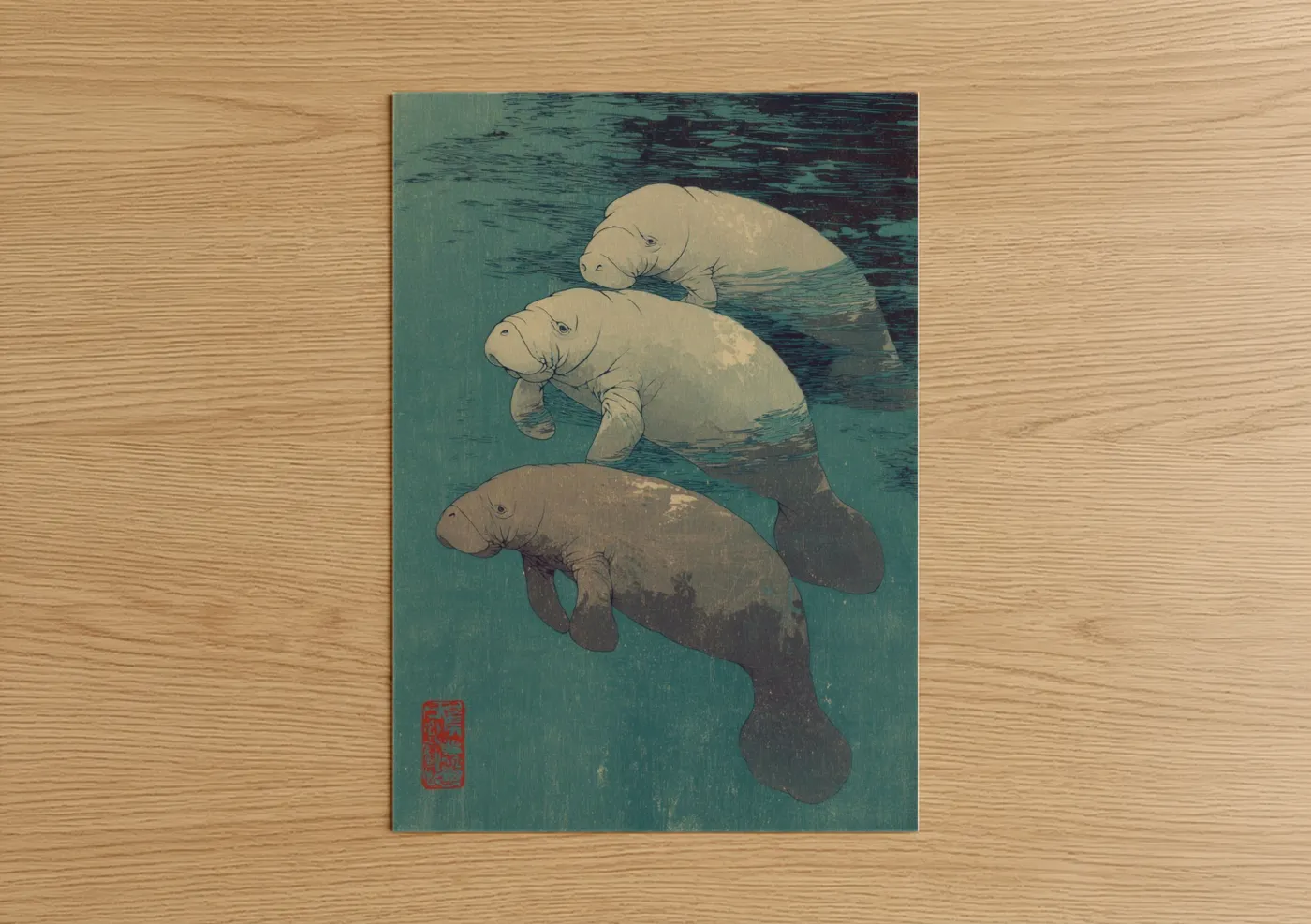 Manatee Family Trio Watercolor Wall Art