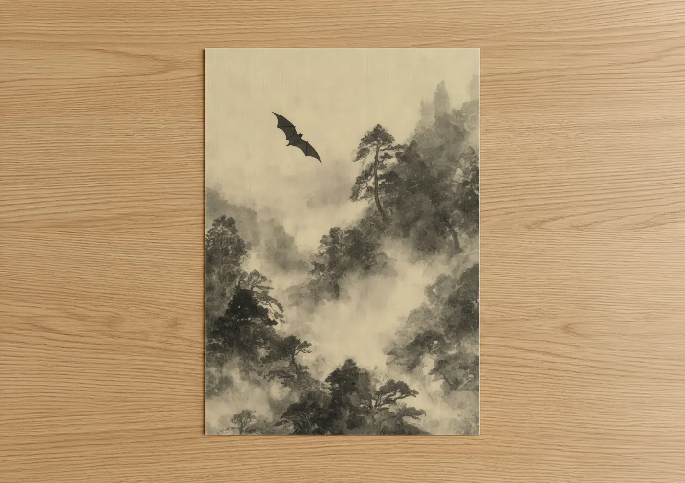 Bat Flying Through Misty Forest Wall Art