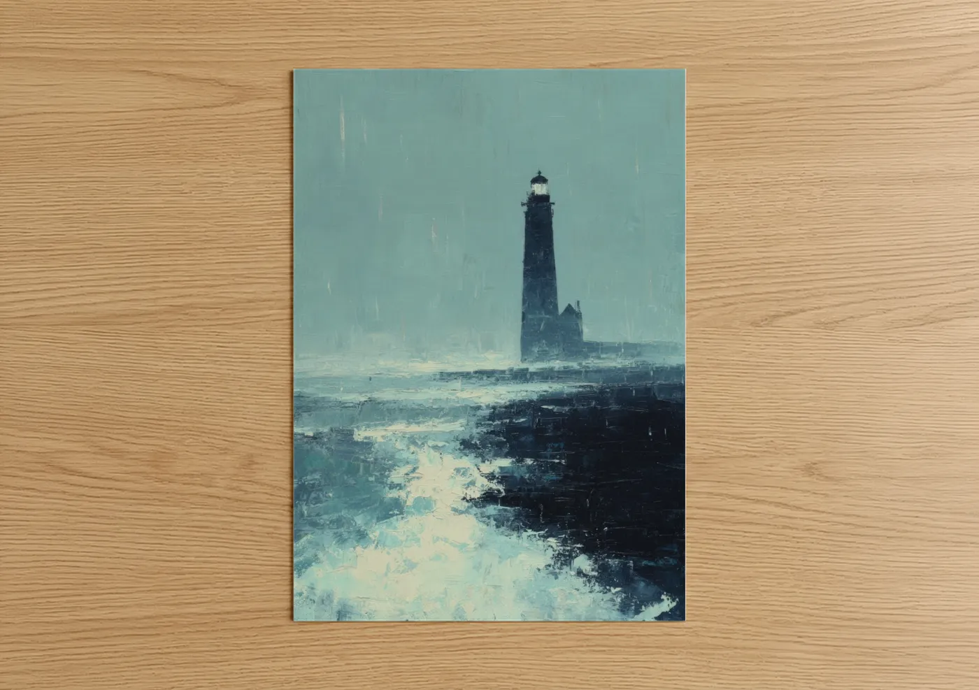 Stormy Lighthouse Coastal Mist Painting Wall Art