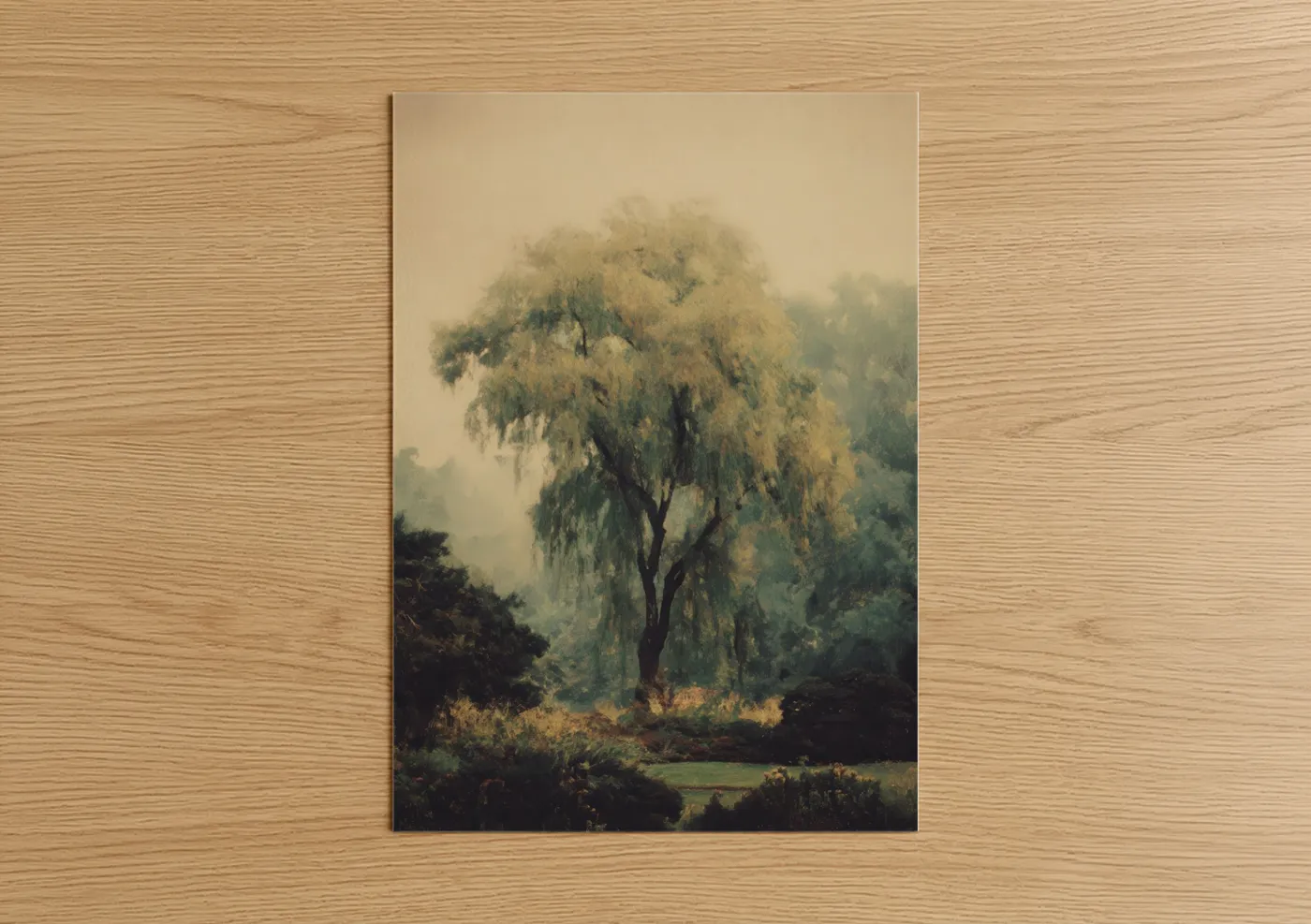 Misty Willow Tree Foggy Forest Landscape Wall Art