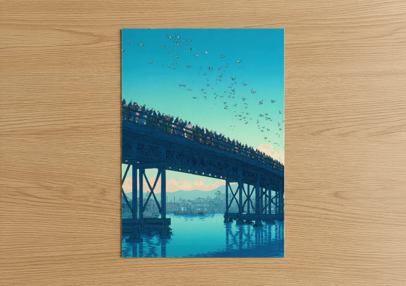 Industrial Bridge with Flying Birds Wall Art