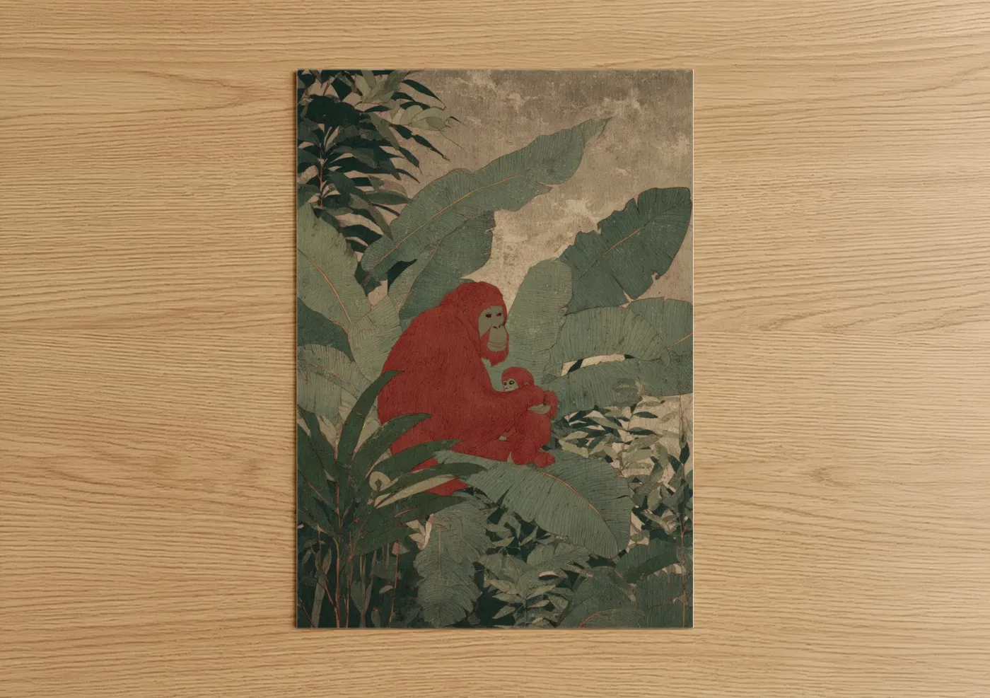 Red Orangutan Mother And Baby Jungle Wall Art