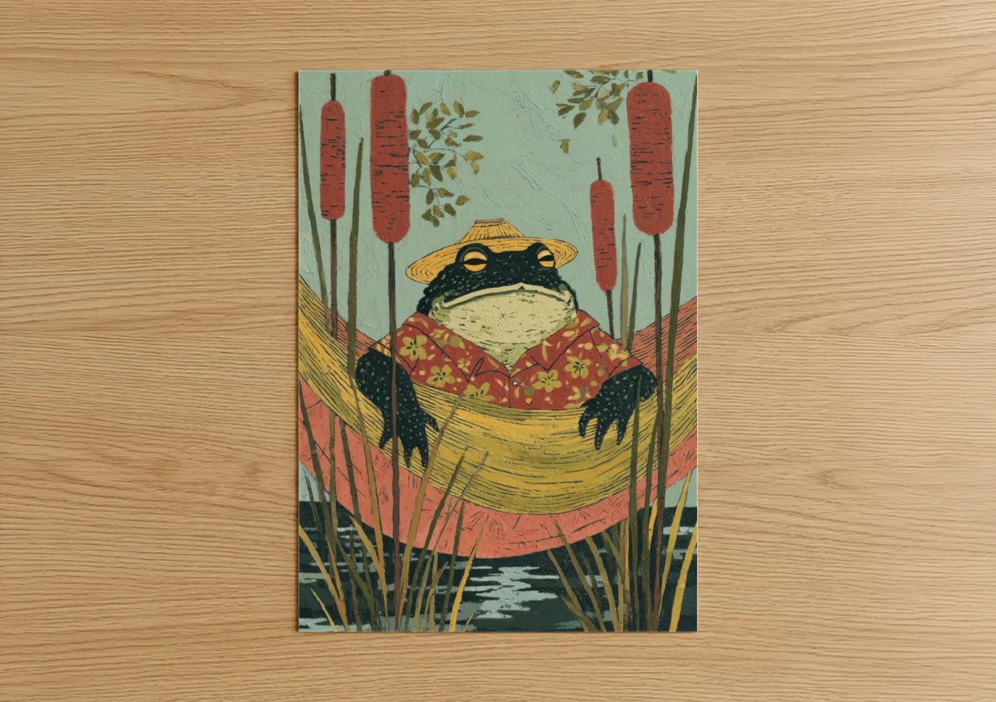 Farmer Frog Straw Hat Illustration Wall Art