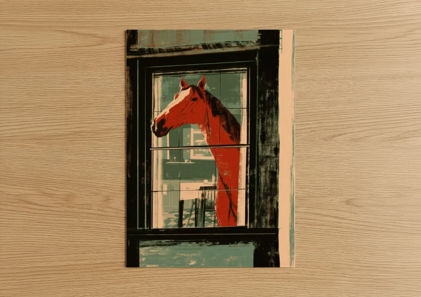 Red Thoroughbred Horse Window Portrait Wall Art