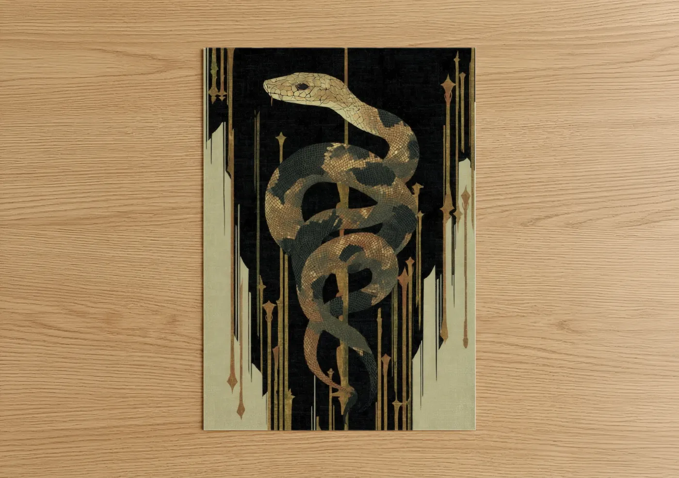 Golden Python Art Deco Illustration Wall Art