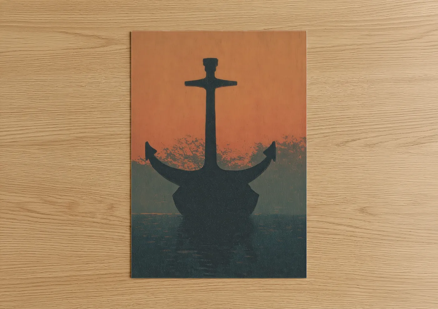 Spiritual Anchor Cross Navy Silhouette Wall Art