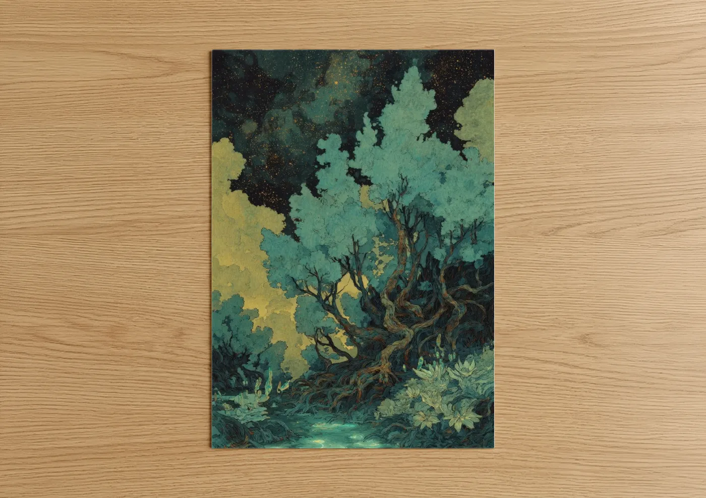 Mystical Mangrove Night Sky Illustration Wall Art