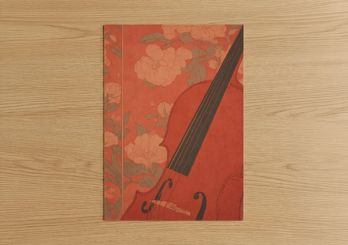 Floral Cello Red Minimalist Wall Art