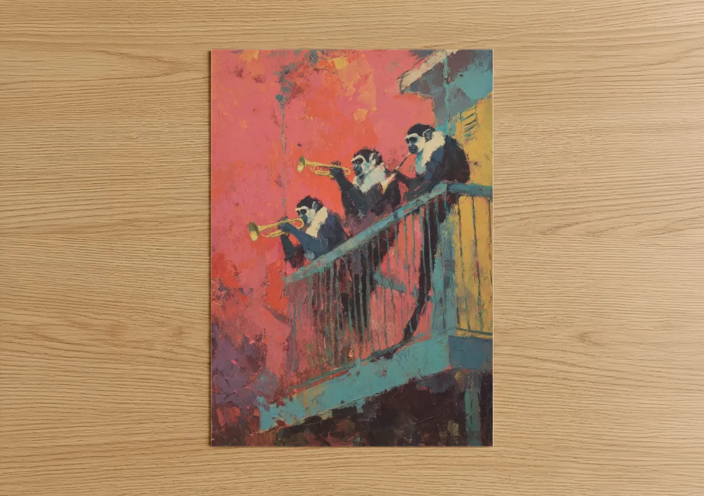 Vibrant Jazz Monkeys Trumpet Players Wall Art