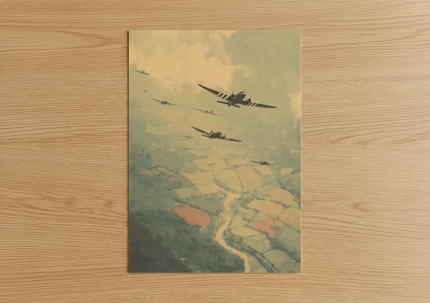 Military Plane Squadron Formation Vintage Wall Art