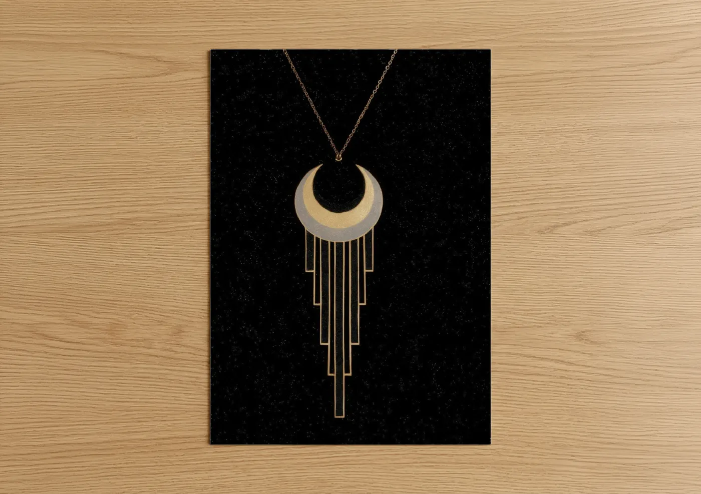 Celestial Crescent Moon Gold Pendant Wall Art