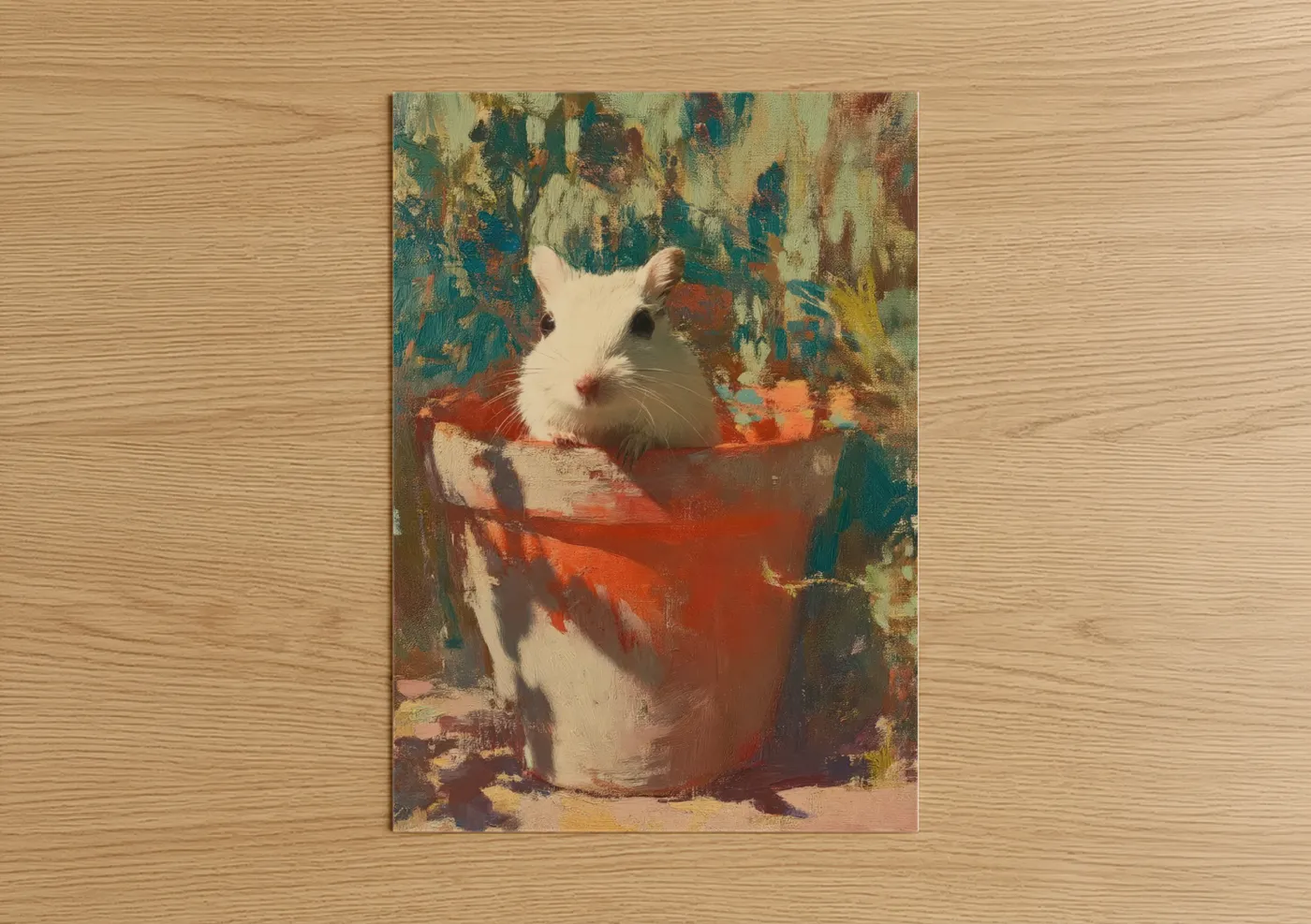 White Gerbil in Rustic Red Pot Painting Wall Art
