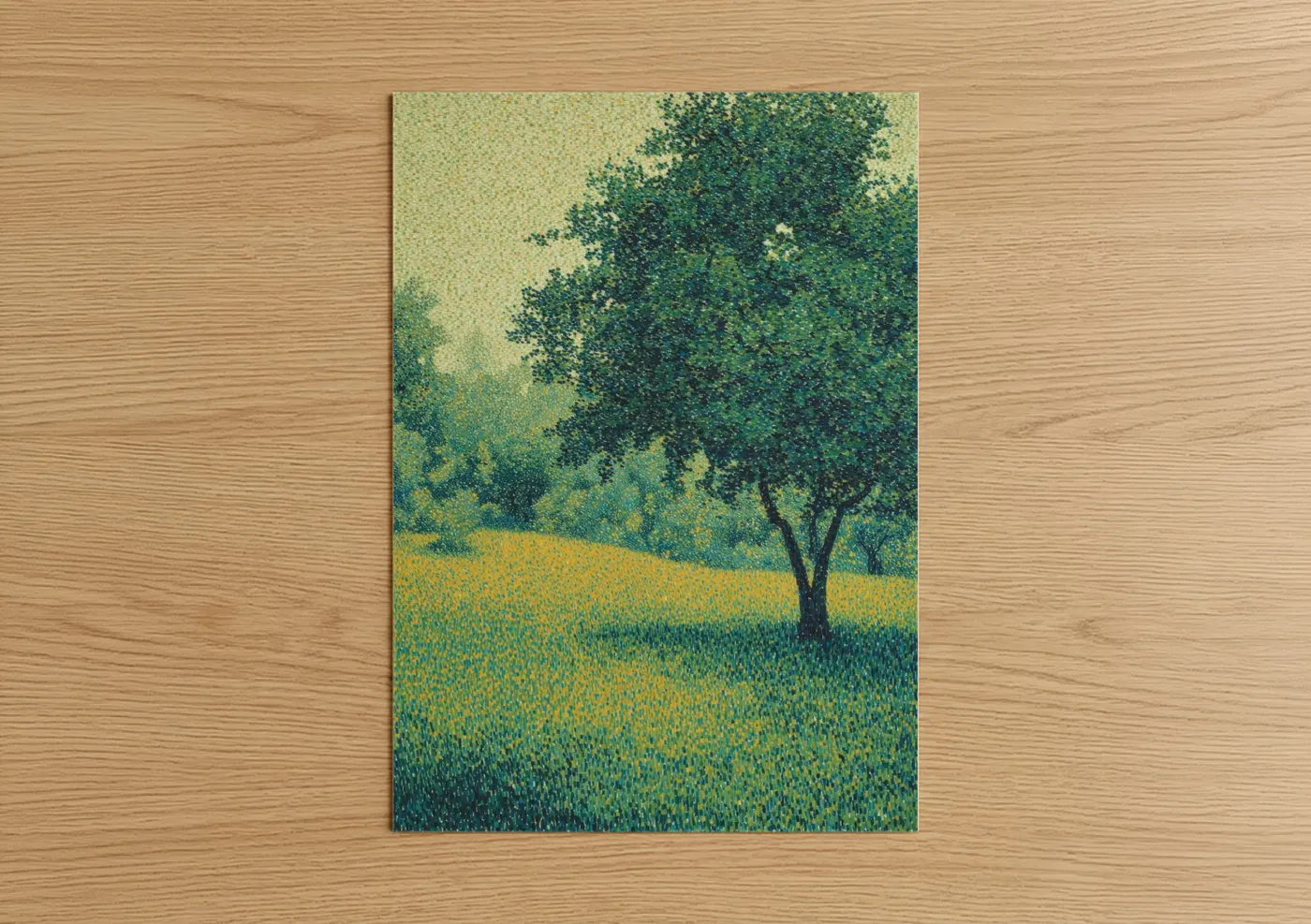 Sunlit Meadow Tree Pointillist Wall Art