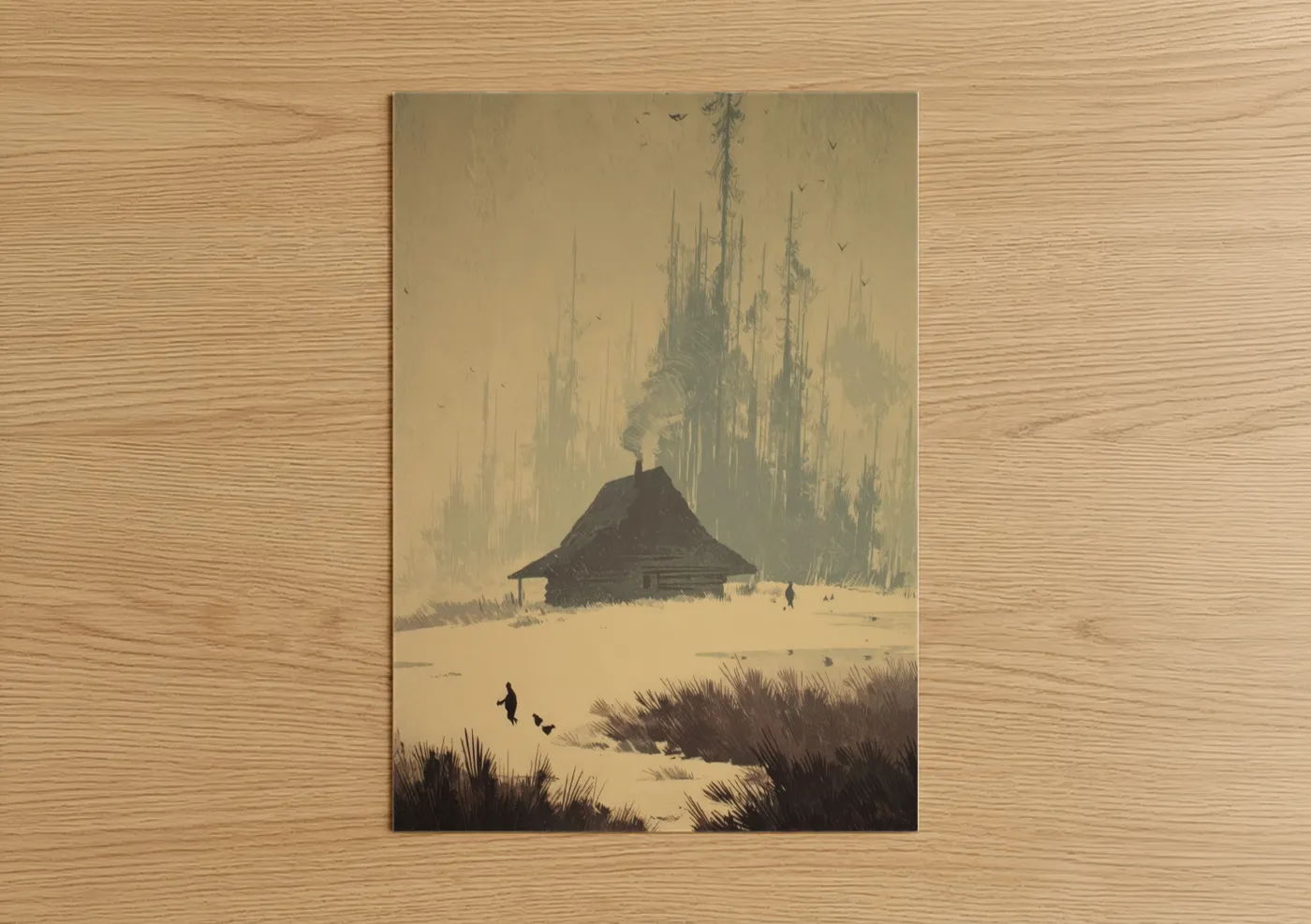 Winter Hunting Cabin Snow Landscape Wall Art