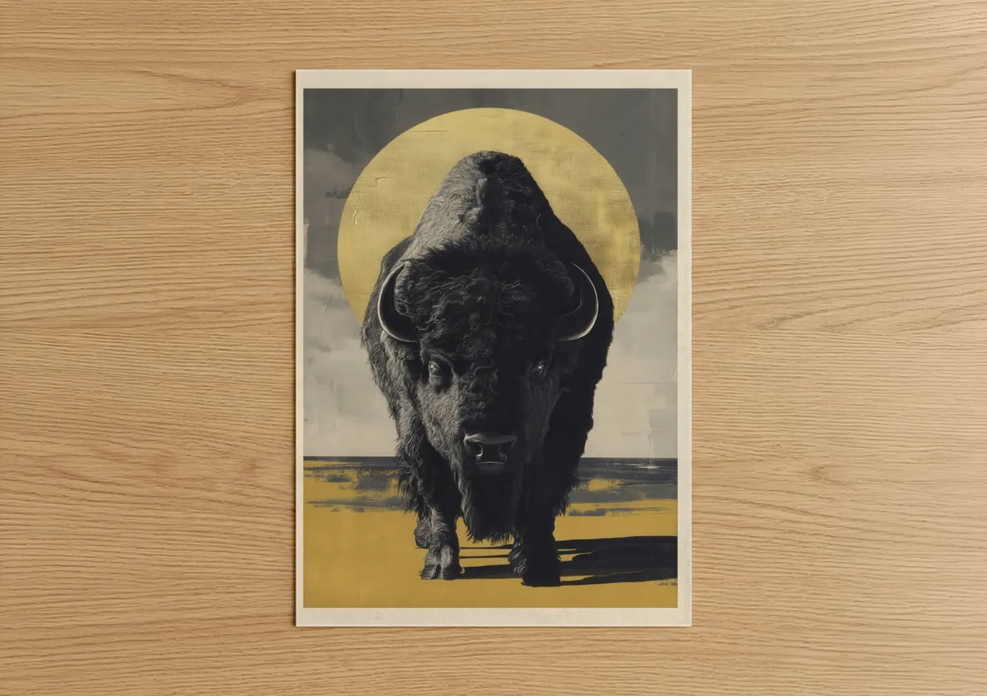 Golden Bison Sacred Halo Wall Art