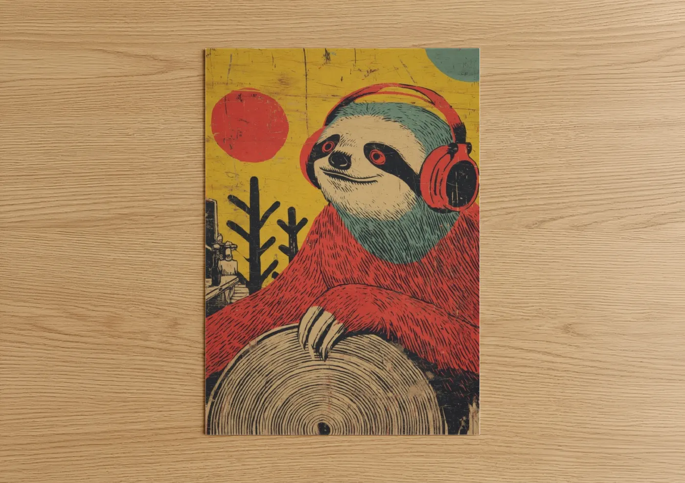 Musical Sloth Headphones Art Print Wall Art