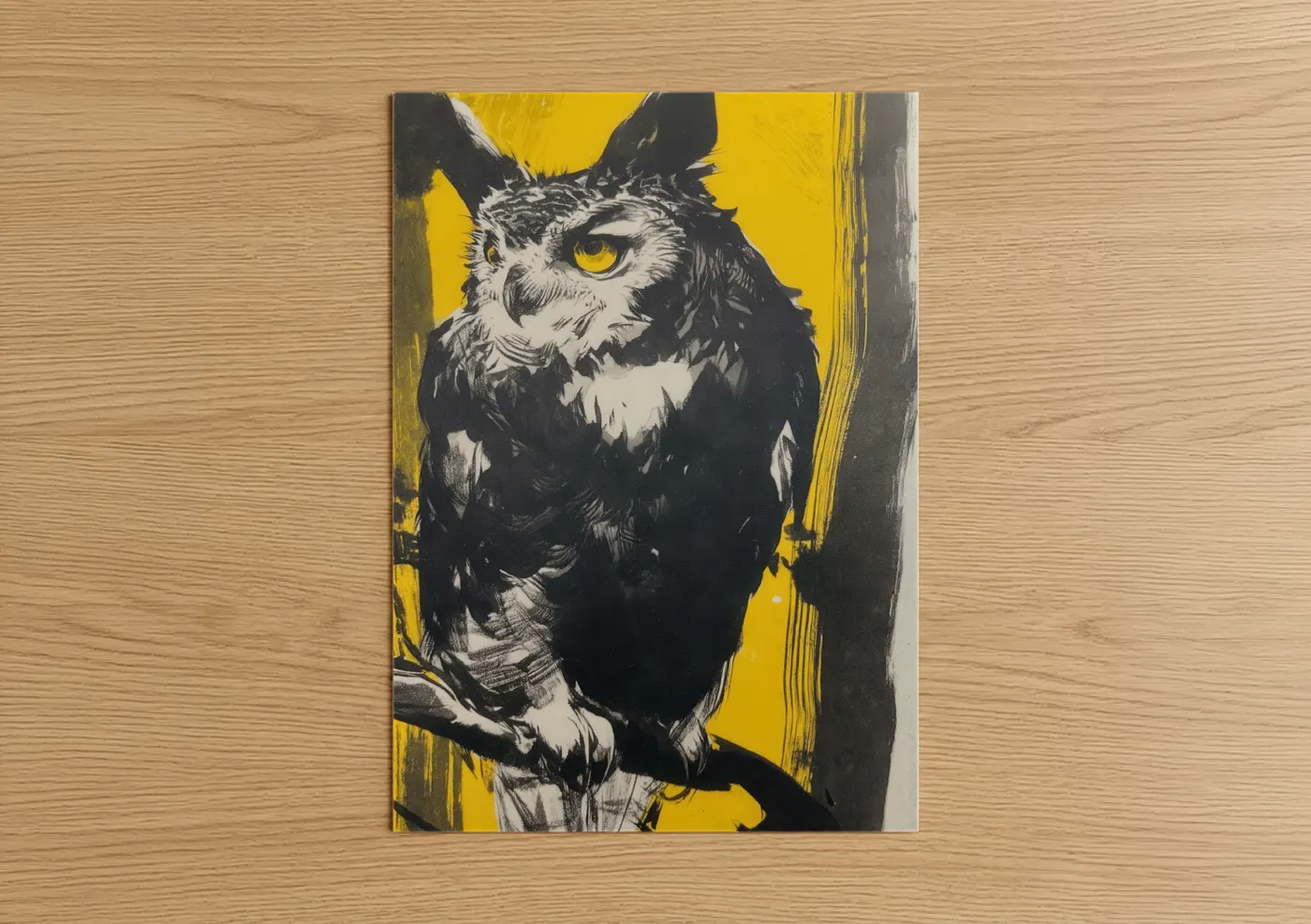 Golden-Eyed Owl Modern Art Print Wall Art