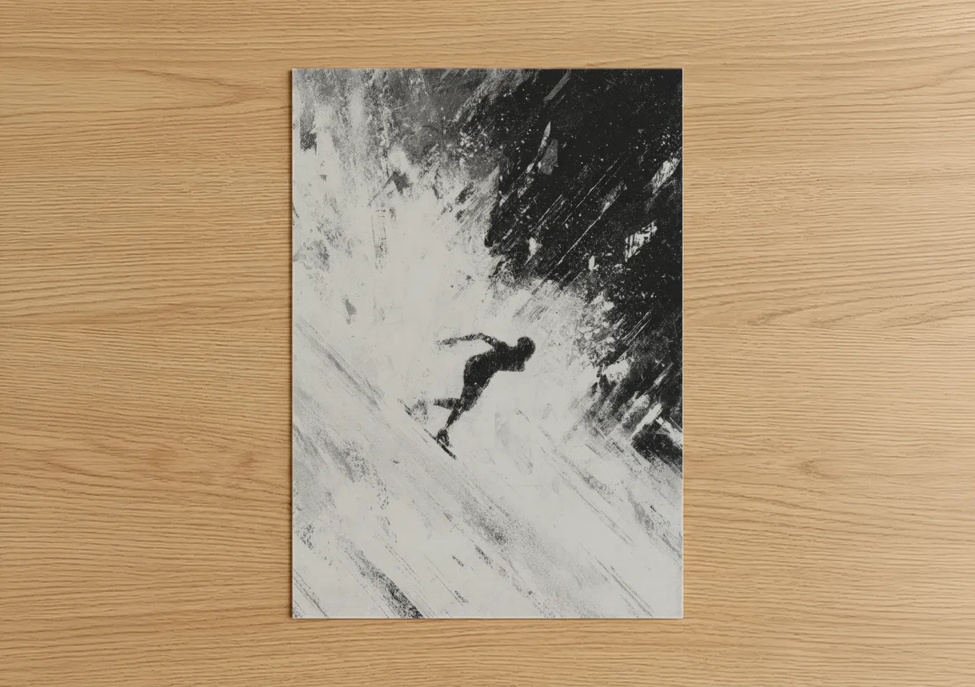 Ice Skater Snowy Descent Black White Wall Art