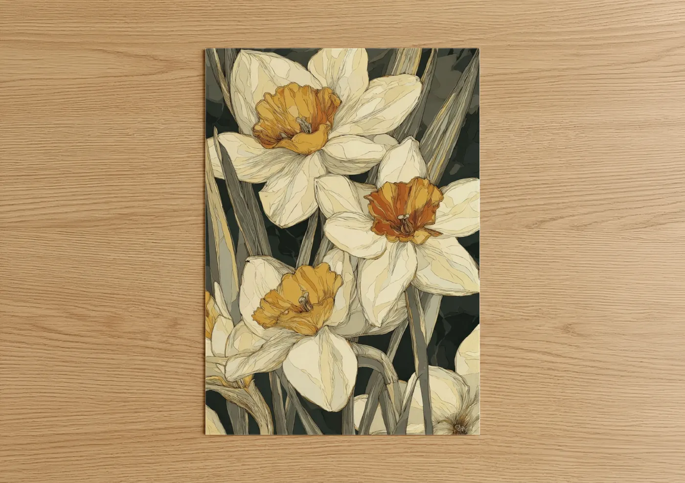 Golden Daffodil Trio Botanical Illustration Wall Art