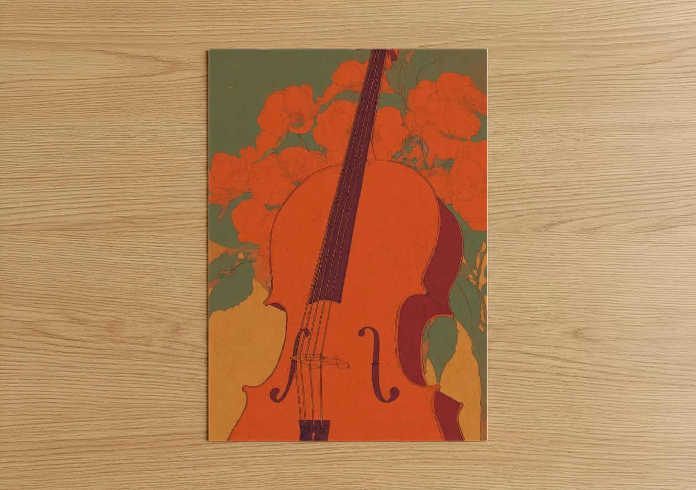 Floral Cello Orange Music Wall Art