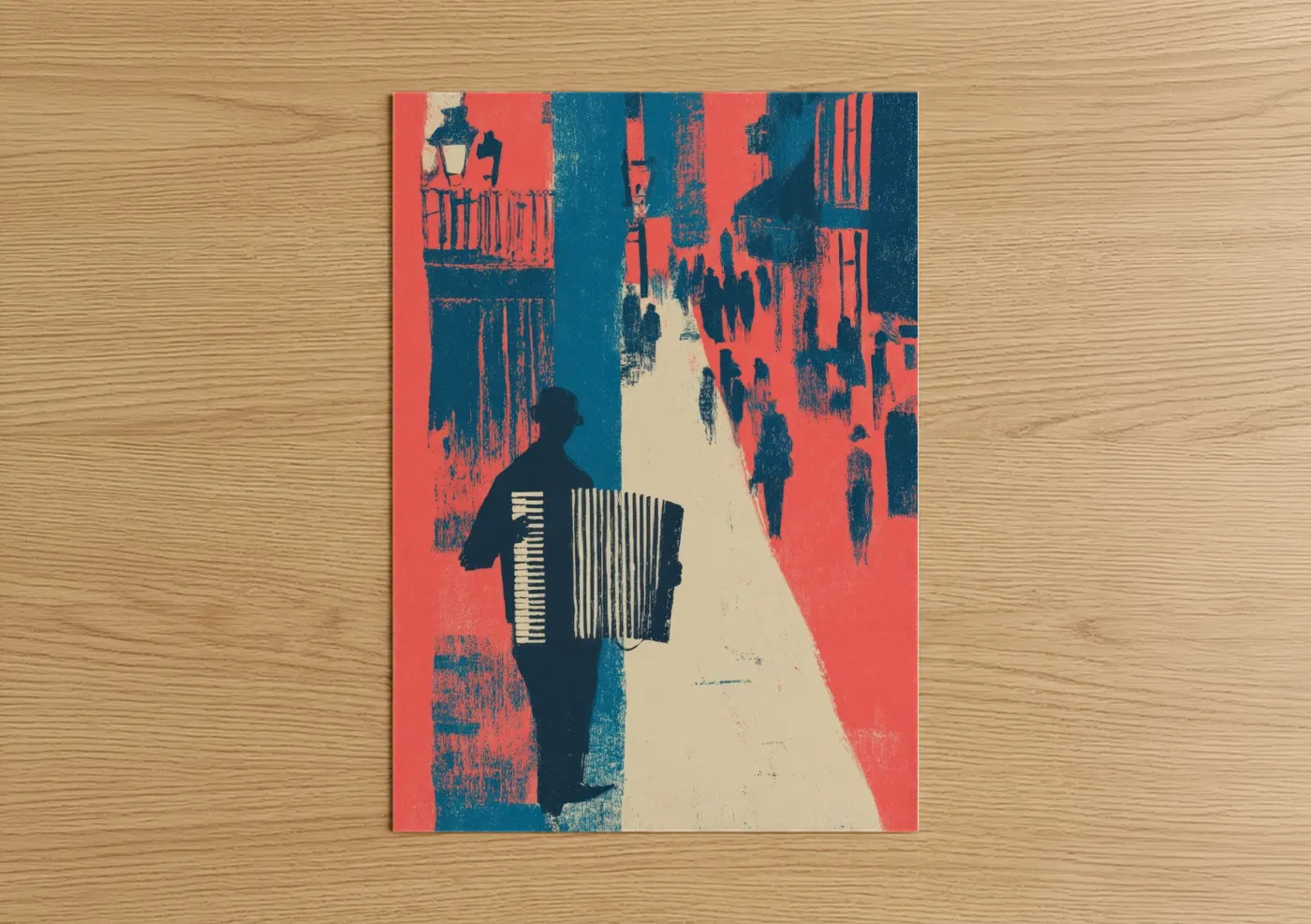 Urban Accordion Player Street Scene Wall Art
