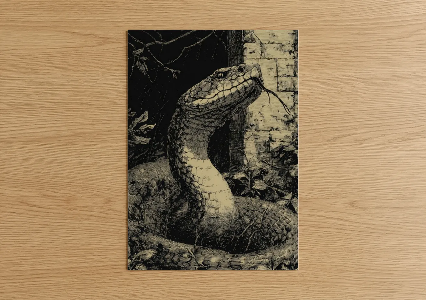 Vigilant Rattlesnake Engraving Wall Art