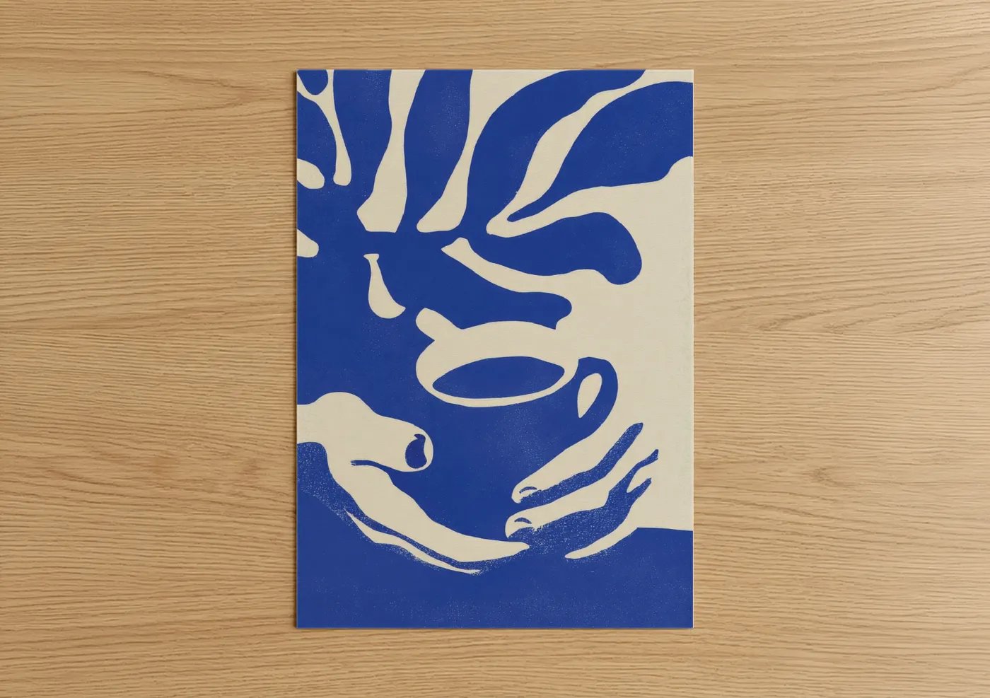 Blue Coffee Hands Abstract Wall Art