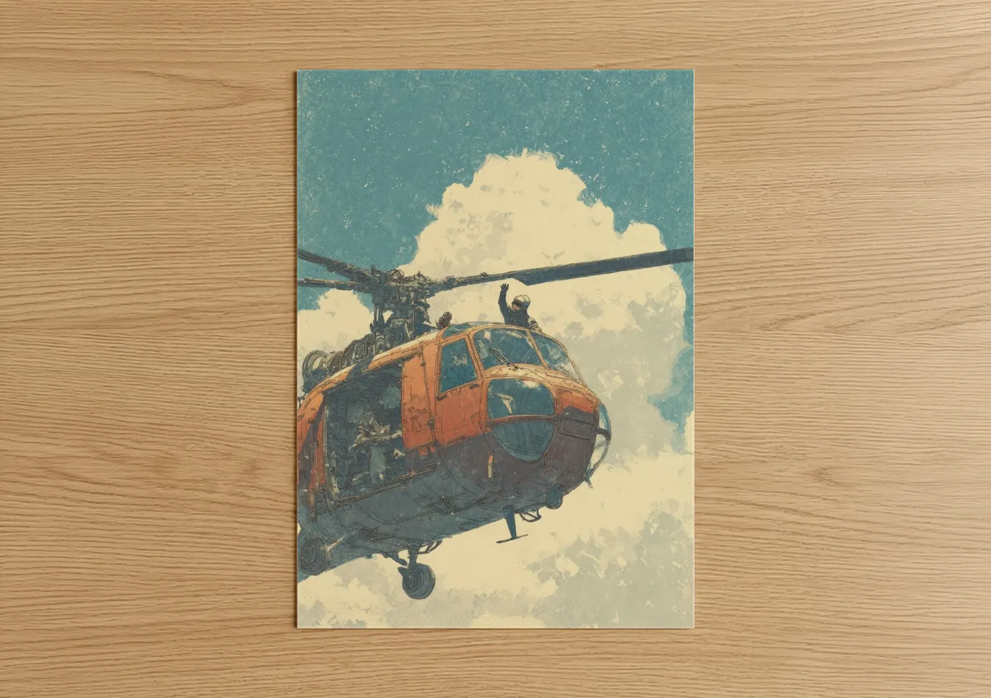 Vintage Rescue Helicopter Sky Cloud Wall Art