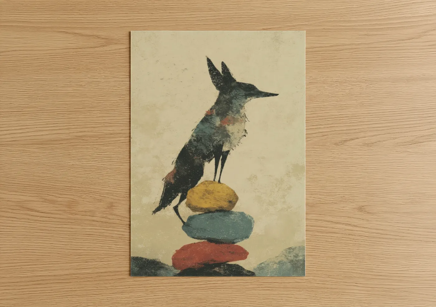 Whimsical Coyote Stacked Stones Wall Art