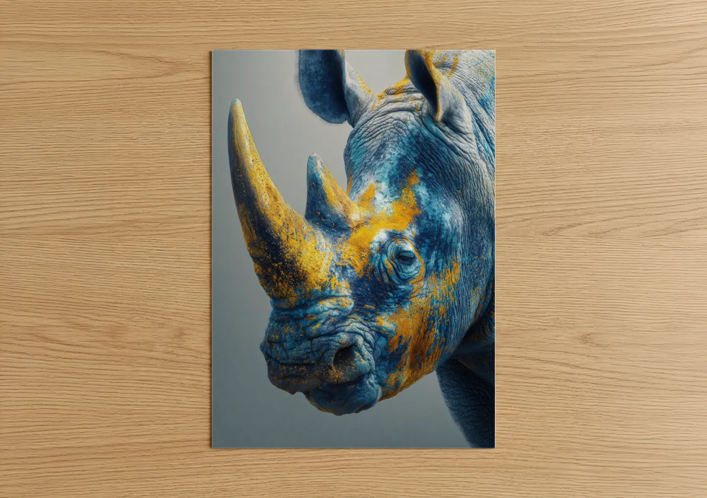 Blue and Gold Rhino Wildlife Wall Art