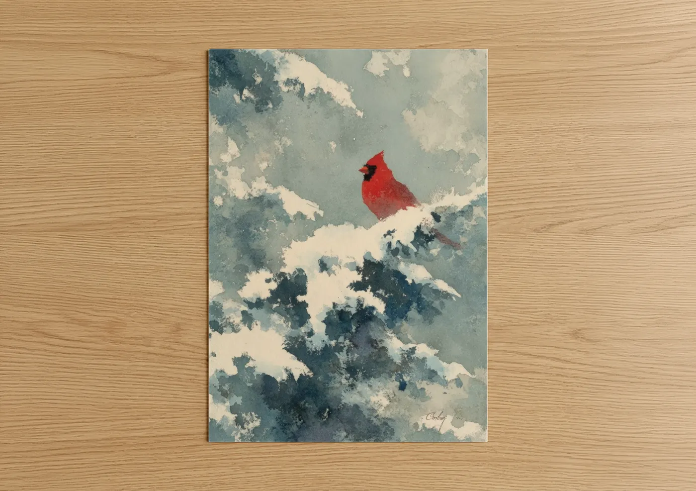 Red Cardinal Winter Watercolor Wall Art